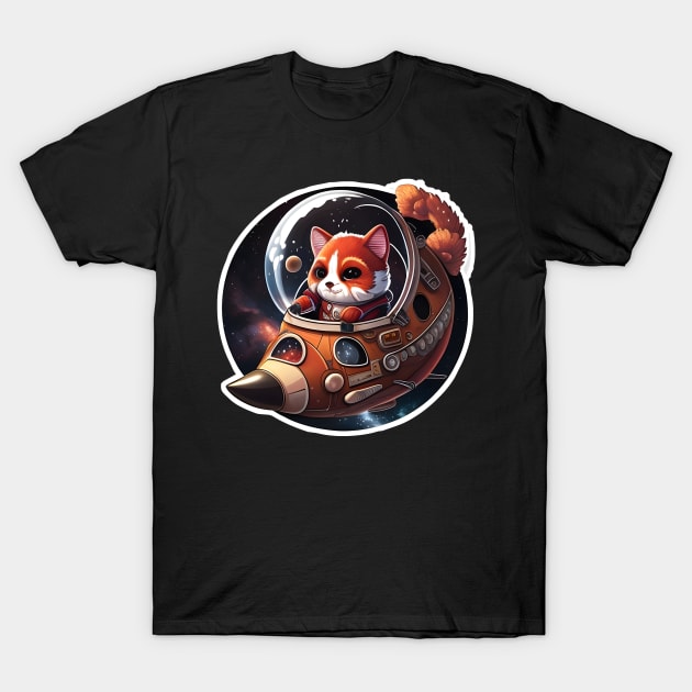 Red Panda Astronaut Pirate Sticker T-Shirt by Walford-Designs